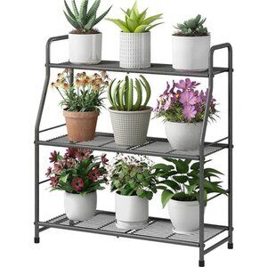 Plant Stand Outdoor Indoor 3-Tier Metal Waterproof Plant Shelf for Living Room